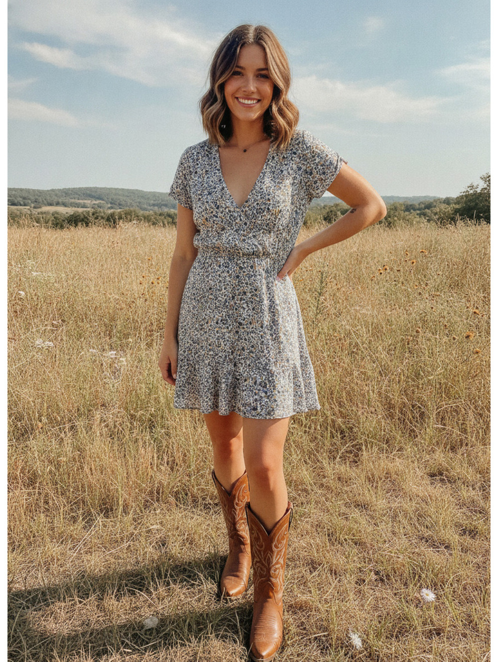1567 - Idyllwind Blue Willow Floral Mini Dress Size M - NWT